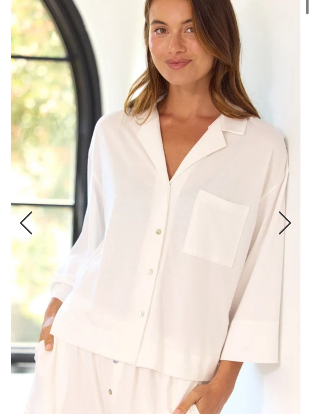 Women's White shirt and short SET SOLD TOGETHER Relaxed Button-Front Pajama Top.